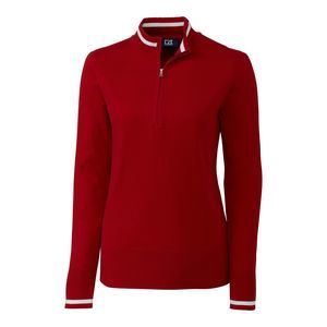 NWT Cutter & Buck Cardinal Red Womens Lakemont Tipped Half-Zip Sweater